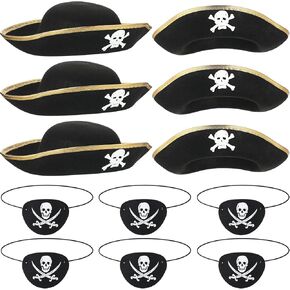 Sratte 12 Pieces Halloween Pirate Hat Pirate Hat for Kids Skull Print Pirate Captain Costume Hat and Felt Pirate Party Accessories for Halloween Party Supplies