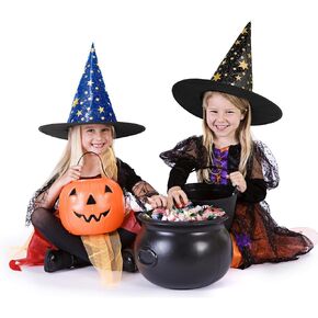 Zando Halloween Accessories Kids Witch Hats Foldable Star Printing Wizard Hat Girls Witch Hat Decoration for Halloween Party