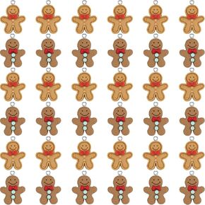 36 Pcs Gingerbread Man Snowman Christmas Ornaments Gingerbread Figurines Xmas Tree Decorations Cartoon Snowman Pendant Charms Hanging Decor for DIY Bracelet Necklace Jewelry Making(Gingerbread Man)