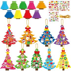 Qyeahkj 45 Sets Christmas Tree Craft Kit for Kids DIY Xmas Art Project Paper Ornaments Making Crafts for Preschool Toddlers Age 4-8, 8-12 for New Year Winter Holiday Party Favors 6 Styles (Colorful)