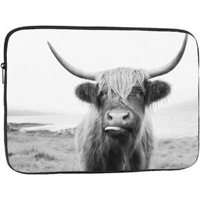 Scottish Highland Cow Black and White 13 inch Portable Laptop Sleeve Compatible with MacBook Air Notebook Computer Case for Men Women College School Students