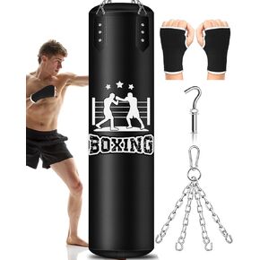 YORWHIN Punching Bag for Adults, 4ft PU Heavy Boxing Bags with Chain Ceiling Hook, Hanging Boxing Bag for Kickboxing Muay Thai Karate Judo Taekwondo Home Gym Training, Unfilled