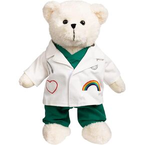 HollyHOME Doctor Bear Stuffed Animal Plush Teddy Bear in Scrubs and White Coat Gifts for Doctors Students and Kids 16 inches,Chocolate Brown