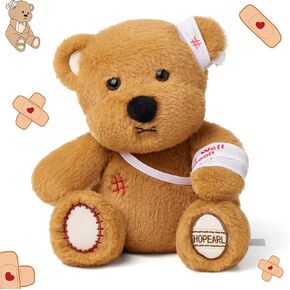 Hopearl Sicky Bear Toy Get Well Soft Stuffed Animal Fever Bear Cute Comforting Companion Gift for Boys Girls Kids Toddlers, Brown, 10''