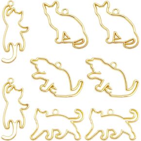 12 Mix Metal Alloy Open Back Bezel Frame Charm Cat Gold Epoxy Pressed Flower UV Resin Mold Earring Necklace Pendant Dangle Jewelry Crafts