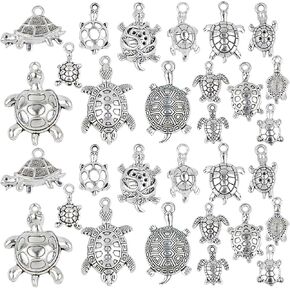 75pcs 15 Styles Tibetan Silver Mixed Turtle Shape Charms Vintage Alloy Sea Turtle Tortoise Dangle Pendants for DIY Necklace Bracelet Jewellery Making Supplies