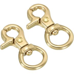 PATIKIL Lobster Clasp Keychains, 4 Pack 2/1 Inch Pure Brass Round Lobster Clasps Swivel Trigger Snap Hook Purse Lanyard Clips for DIY Leather Craft
