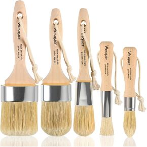 Chalk Paint Brush Natural Bristle Round Paint Brush Wax Brushes for Waxing Furniture, Painting Stencil, Home Decor, DIY Art Crafts, Watercolor, Graffiti Creation - 5Pack