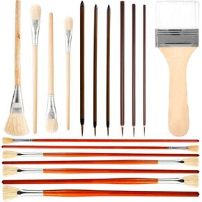 18pcs Pottery Glaze Brushes, Wood Long Handle Artist Fan Paint Ceramic Brushes Set Art Painting Tools for Acrylic Watercolor Oil Painting Pottery Students Kids Adults Painting Enthusiast