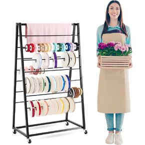 Menkxi 15 Tier Metal Ribbon Organizer Movable Ribbon Organizer Ribbon Holder Metal Vinyl Rolls Holder Ribbon Holder Storage Organizer for Christmas Gift Craft Room Cake Shop Flower Store Scarf Belt