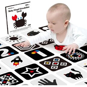 hahaland Flash Cards Baby Visual Stimulation Cards for 0-3-6-12-36 Months, 0-3 Months Infant Newborn Tummy Time Toys Gifts 6''×6'' Large for Sensory Development Black White Card Set