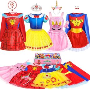 Jeowoqao Toddler Girls Dress up Costumes, Princess Dress Up Clothes for Little Girls, Kids Dress Up Pretend Play Set with Supergirl Princess Costumes Toy Gift for Girls Ages 3 4 5 6 Years