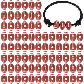 Football Sports Pony Beads 100 Pcs Acrylic Football Crafts& 3mm 1.64 Yards Waxed Cord Rugby Football Charms for Jewelry Making DIY Craft Necklace Bracelet