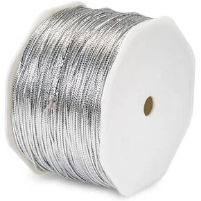 Metallic Silver Tinsel Braided Cord, 1/16in. Wide x 100 Yards