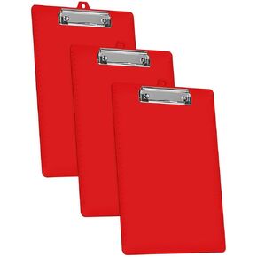 Acrimet 3 Pack Clipboard Letter Size A4 (13 3/8" x 9 7/16") Low Profile Clip & Side Rulers, Durable Plastic for Office, School, Home Use - Solid Red Color