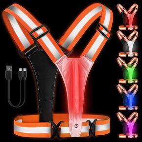 HENMI LED Reflective Running Vest,Rechargeable Running Gear,3 Lighting Modes and 5 Lights Colors Reflective Vest for Running Cycling Walking