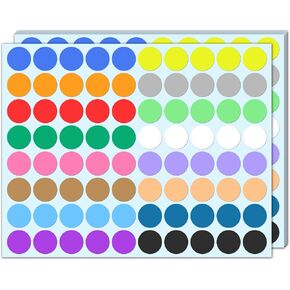 2000 Pieces, 1 inch - Colored Dot Circle Stickers, Garage Yard Sale Price Labels, Color Coding Round Sticker Dots - 16 Assorted Colors