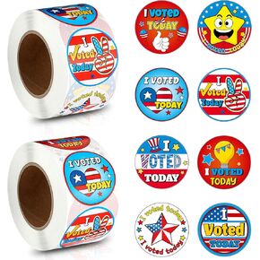 Tenceur 1 Roll/ 500 Pcs I Voted Stickers 2025 for Kids 1.5 Inch Round Self Adhesive Labels Voting Stickers Roll Voted Today Sticker for Election Day Classroom and Voting Supplies, 8 Designs