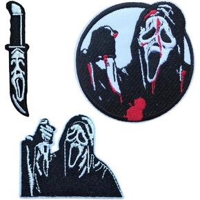 3 قطع من شارة قماش لفيلم الرعب Scream Killer مطرزة بالحديد على رقعة الهالوين، أبيض/أسود in Kuwait