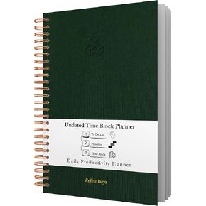 Undated Daily Planner - Time Blocking Planner & ADHD Planner. To Do List, Hourly Schedule, Daily and Monthly Agenda. Time Management & Productivity Planner. Spiral-Bound Notebook. 200 Pages, A4.