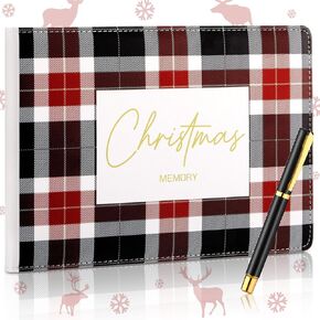Frienda Christmas Memory Book with Pen Christmas Family Journal Christmas Leather Scrapbook Album 9'' x 6'' 144 DIY Blank Pages Christmas Card Keepsake Book Holiday Photo Album White Elephant Gift