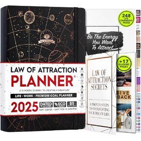 Law of Attraction Planner 2025 - Weekly and Monthly Planner, 12 Month Journey to Increase Productivity & Enhance Organization | Life Organizer, Gratitude Journal, Hourly Planner, To Do List | 2025 Planner - Vision Board, Gift Box & Planner Stickers