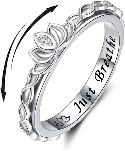 Lotus Anxiety Fidget Rings for Women: 925 Sterling Silver Spinner Rings Stress Relief Spin Band Rings for Anxiety Jewelry Birthday Gifts in Saudi Arabia