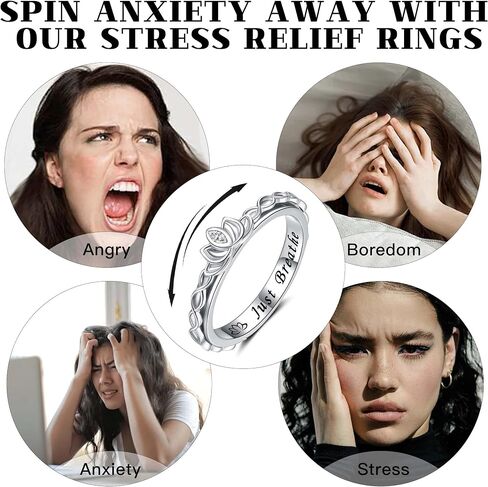 Lotus Anxiety Fidget Rings for Women: 925 Sterling Silver Spinner Rings Stress Relief Spin Band Rings for Anxiety Jewelry Birthday Gifts in Saudi Arabia