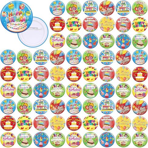 Bonuci 2 1/4 Inches Pin for Happy Birthday Button Pinback Buttons Colorful Button Pins Party Pins for Adult Birthday Party Supplies, 12 Styles(48 Pcs) in Kuwait