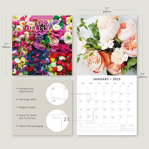 Red Robin 2025 Floral Collection Monthly Wall Calendar | 12" x 24" Open | Premium Thick & Sturdy Paper | Hangable 12 Month Calendar | Plastic Free | 4 Month Transition Page for 2024 in Saudi Arabia