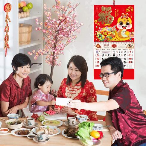 Chinese Wall Calendar 2025 The Year of Snake Year Wall Hanging Calendar Lunar Calendar 2025 for Chinese New Year Home Office Chinese Restaurant Supermarket Decorations (金蛇献福) in Saudi Arabia