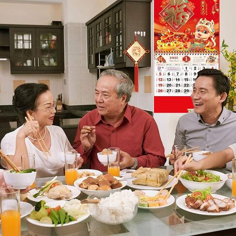 Chinese Wall Calendar 2025 The Year of Snake Year Wall Hanging Calendar Lunar Calendar 2025 for Chinese New Year Home Office Chinese Restaurant Supermarket Decorations (金蛇献福) in Saudi Arabia