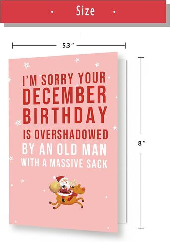 Huameigf Funny December Birthday Card for Women Men, Lovely Christmas Birthday Card Gift for Him Her, Sweet Xmas Card for Friends, I Am Sorry Your December Birthday Is Overshadowed in Saudi Arabia