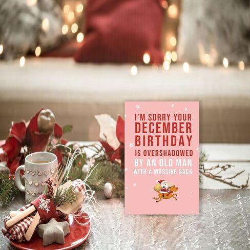 Huameigf Funny December Birthday Card for Women Men, Lovely Christmas Birthday Card Gift for Him Her, Sweet Xmas Card for Friends, I Am Sorry Your December Birthday Is Overshadowed in Saudi Arabia