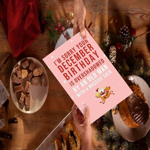 Huameigf Funny December Birthday Card for Women Men, Lovely Christmas Birthday Card Gift for Him Her, Sweet Xmas Card for Friends, I Am Sorry Your December Birthday Is Overshadowed in Saudi Arabia