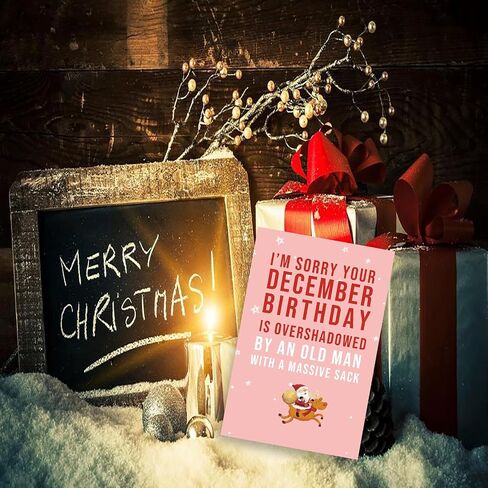 Huameigf Funny December Birthday Card for Women Men, Lovely Christmas Birthday Card Gift for Him Her, Sweet Xmas Card for Friends, I Am Sorry Your December Birthday Is Overshadowed in Saudi Arabia
