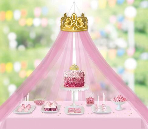 Disney Princess Gold Crown Decoration with Pink Tulle Canopy - Enchanting Room Transformation, Perfect for Kid's Room or Party Decor - Unique & Magical Design in Saudi Arabia