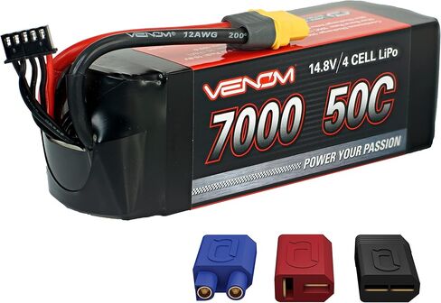 سلسلة محرك Venom 50C 4S - بطارية LiPo RC بقدرة 7000 مللي أمبير في الساعة 14.8 فولت - قابس عالمي 2.0، خلية ليثيوم بوليمر 4 - موصل سيليكون ناعم ومتوافق مع XT60، Traxxas، Deans، EC3، 2WD، 4WD، الشاحنات والعربات in Kuwait
