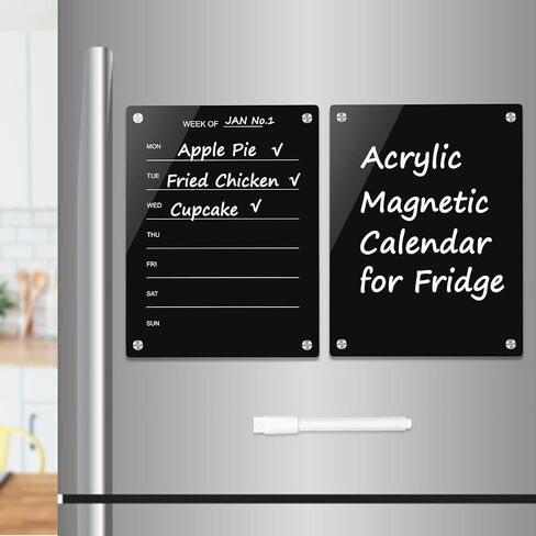 Black Weekly Planner Magnetic Acrylic Board, Acrylic Magnetic Dry Erase Board for Fridge, Magnet Week Calendar for Refrigerator, Acrylic Note Board, Includes 1 Marker(11.8x9",ZH,2pc) in Saudi Arabia