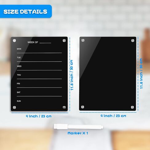 Black Weekly Planner Magnetic Acrylic Board, Acrylic Magnetic Dry Erase Board for Fridge, Magnet Week Calendar for Refrigerator, Acrylic Note Board, Includes 1 Marker(11.8x9",ZH,2pc) in Saudi Arabia