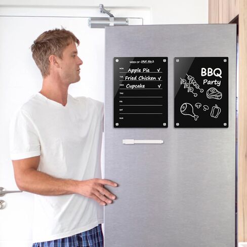 Black Weekly Planner Magnetic Acrylic Board, Acrylic Magnetic Dry Erase Board for Fridge, Magnet Week Calendar for Refrigerator, Acrylic Note Board, Includes 1 Marker(11.8x9",ZH,2pc) in Saudi Arabia