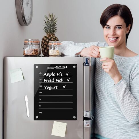 Black Weekly Planner Magnetic Acrylic Board, Acrylic Magnetic Dry Erase Board for Fridge, Magnet Week Calendar for Refrigerator, Acrylic Note Board, Includes 1 Marker(11.8x9",ZH,2pc) in Saudi Arabia