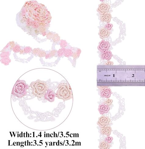 Black Flower Embroidered Lace Trim Rose Floral Applique Ribbon for Sewing Crafting Wedding 3.5 Yards in Kuwait