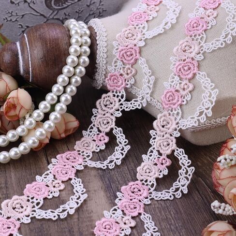 Black Flower Embroidered Lace Trim Rose Floral Applique Ribbon for Sewing Crafting Wedding 3.5 Yards in Kuwait