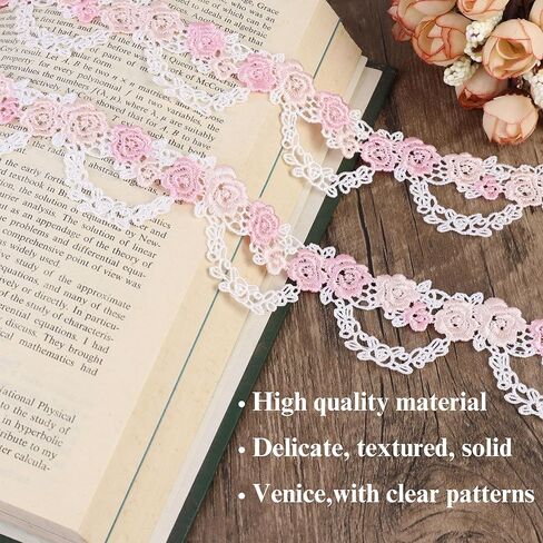Black Flower Embroidered Lace Trim Rose Floral Applique Ribbon for Sewing Crafting Wedding 3.5 Yards in Kuwait