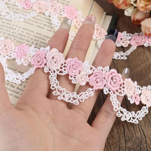 Black Flower Embroidered Lace Trim Rose Floral Applique Ribbon for Sewing Crafting Wedding 3.5 Yards in Kuwait