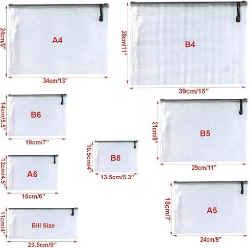 Oaimyy-Mesh Zipper Pouch Bags, 8 Sizes 8 Color Plastic Clear File Pouches for Organization, Zipper Pouches for Office Home Supplies Board Game Storage (Multicolor-9 pcs) in Kuwait