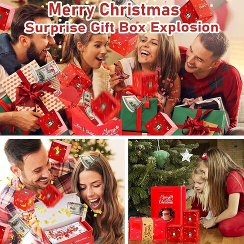 bovvsky 16pcs مفاجأة هدية مربع انفجار للمال، عيد ميلاد سعيد مفاجأة هدية مربع انفجار للمال، انفجار النقدية علبة هدية فاخرة، عيد الميلاد الفاخرة قابلة للطي المنبثقة مربع مفاجأة (الأحمر) in Kuwait