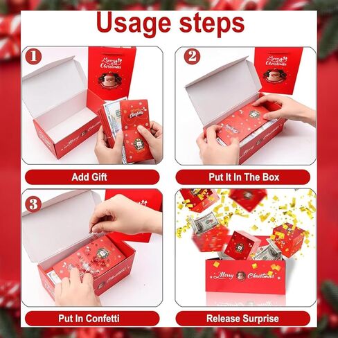 bovvsky 16pcs مفاجأة هدية مربع انفجار للمال، عيد ميلاد سعيد مفاجأة هدية مربع انفجار للمال، انفجار النقدية علبة هدية فاخرة، عيد الميلاد الفاخرة قابلة للطي المنبثقة مربع مفاجأة (الأحمر) in Kuwait