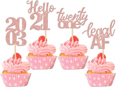 24 PCS 21st Birthday Cupcake Toppers Glitter Legal Hello 21 Cupcake Decorations Twenty One Since 2003 Cupcake Picks for Happy 21st Birthday Anniversary Party Cake Decorations Supplies Rose Gold in Kuwait